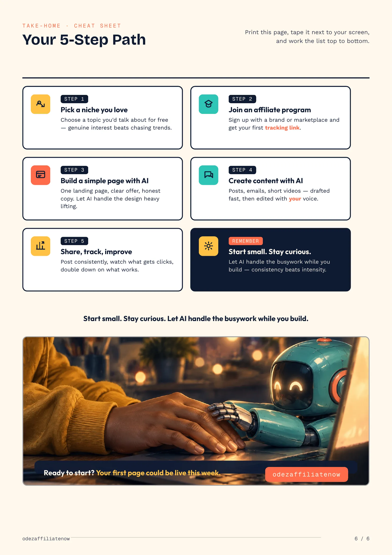 Five-step affiliate path cheat sheet for printing