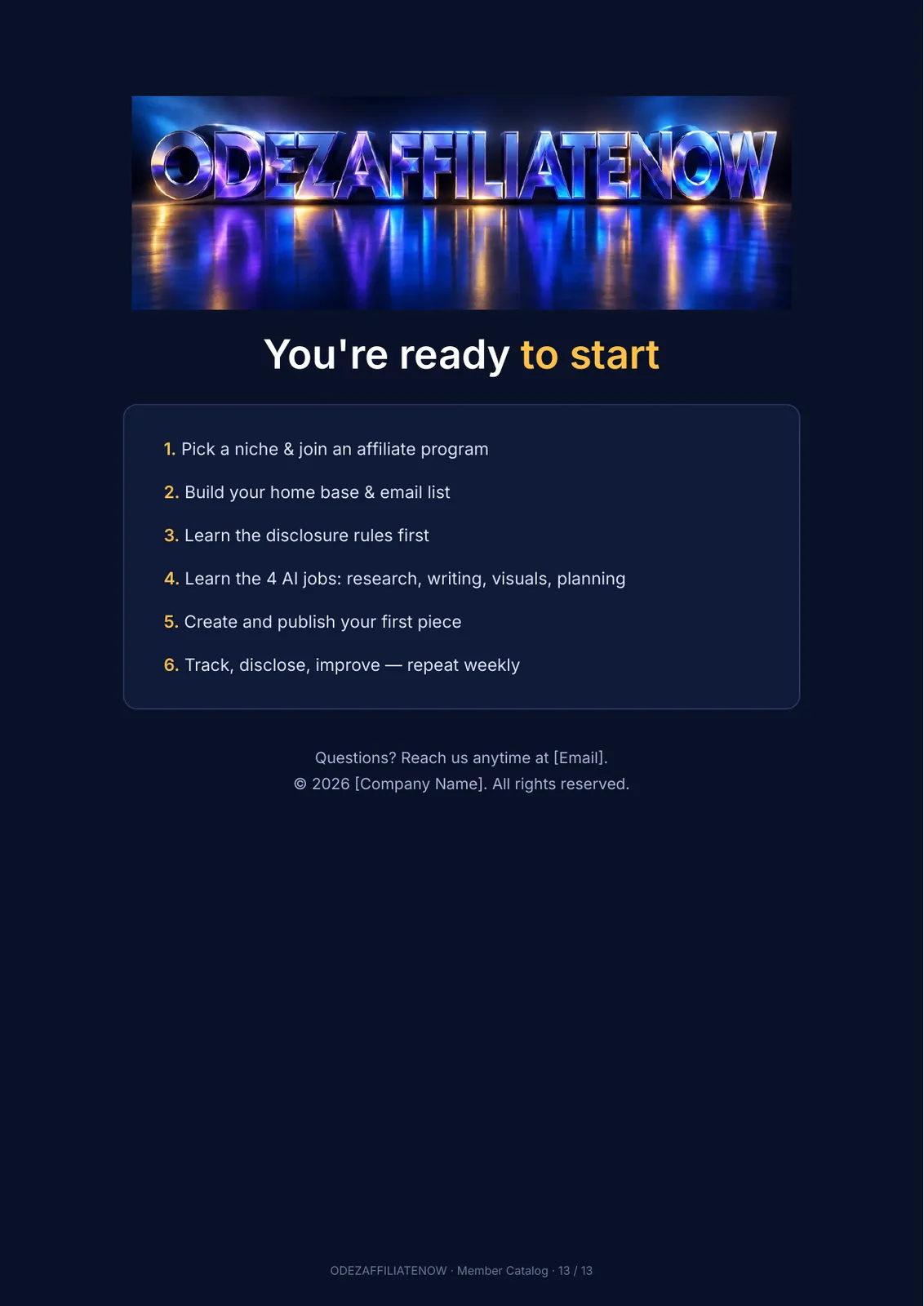 Email onboarding template with a six-step getting-started checklist