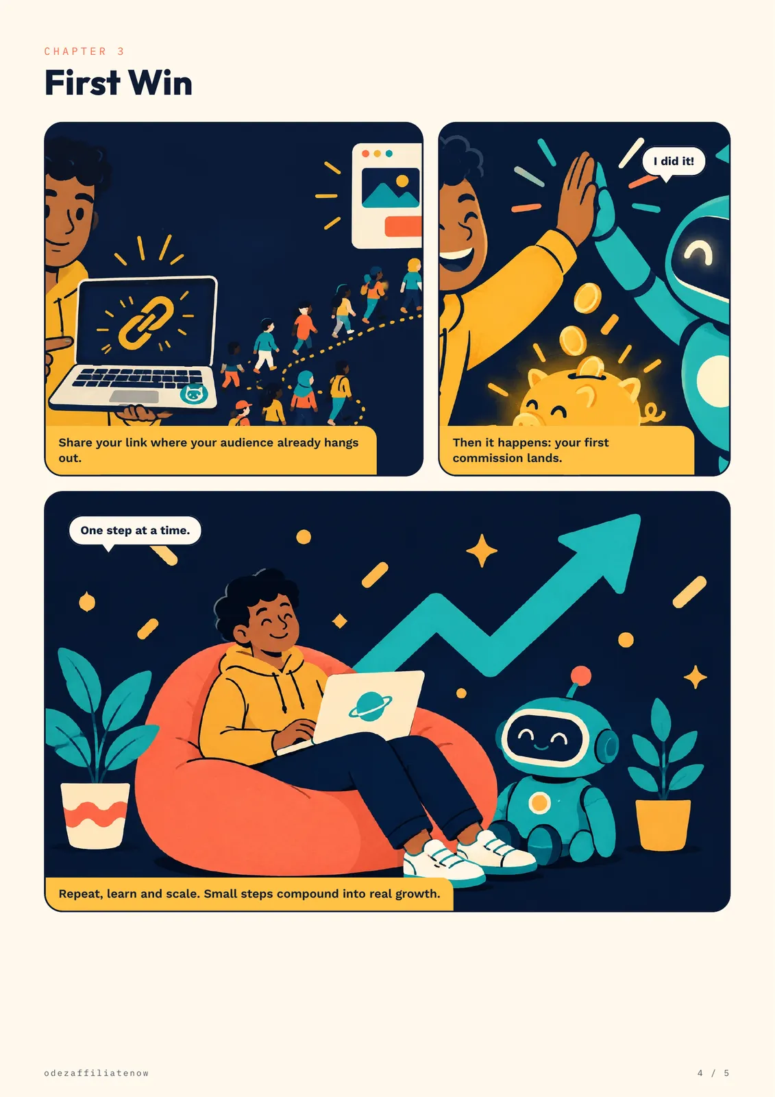 Storyboard illustrating the first stages of an affiliate marketing project
